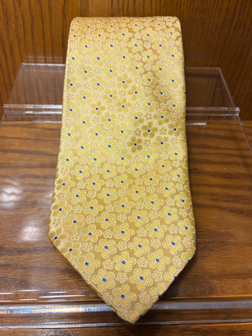 Y2K City Of London Silk Textured Floral Tie Yellow Blue Necktie 3.75”